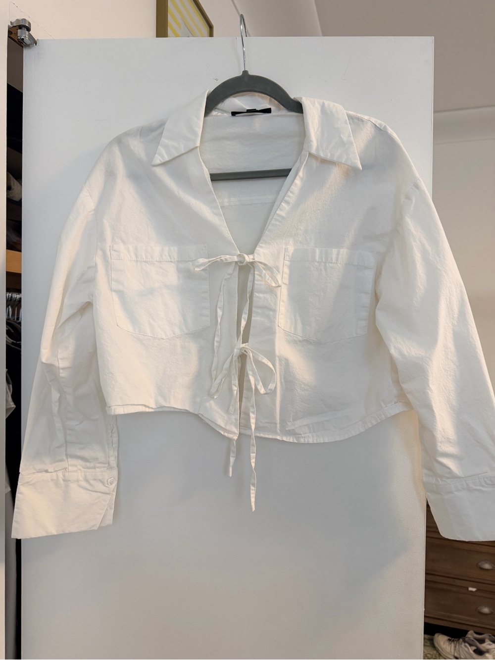 Blue Blush White Button-Up Top